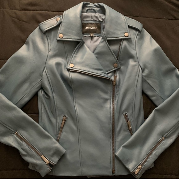 Neiman Marcus The Leather Collection Blue Leather Jacket XS worn once like New - Picture 4 of 16